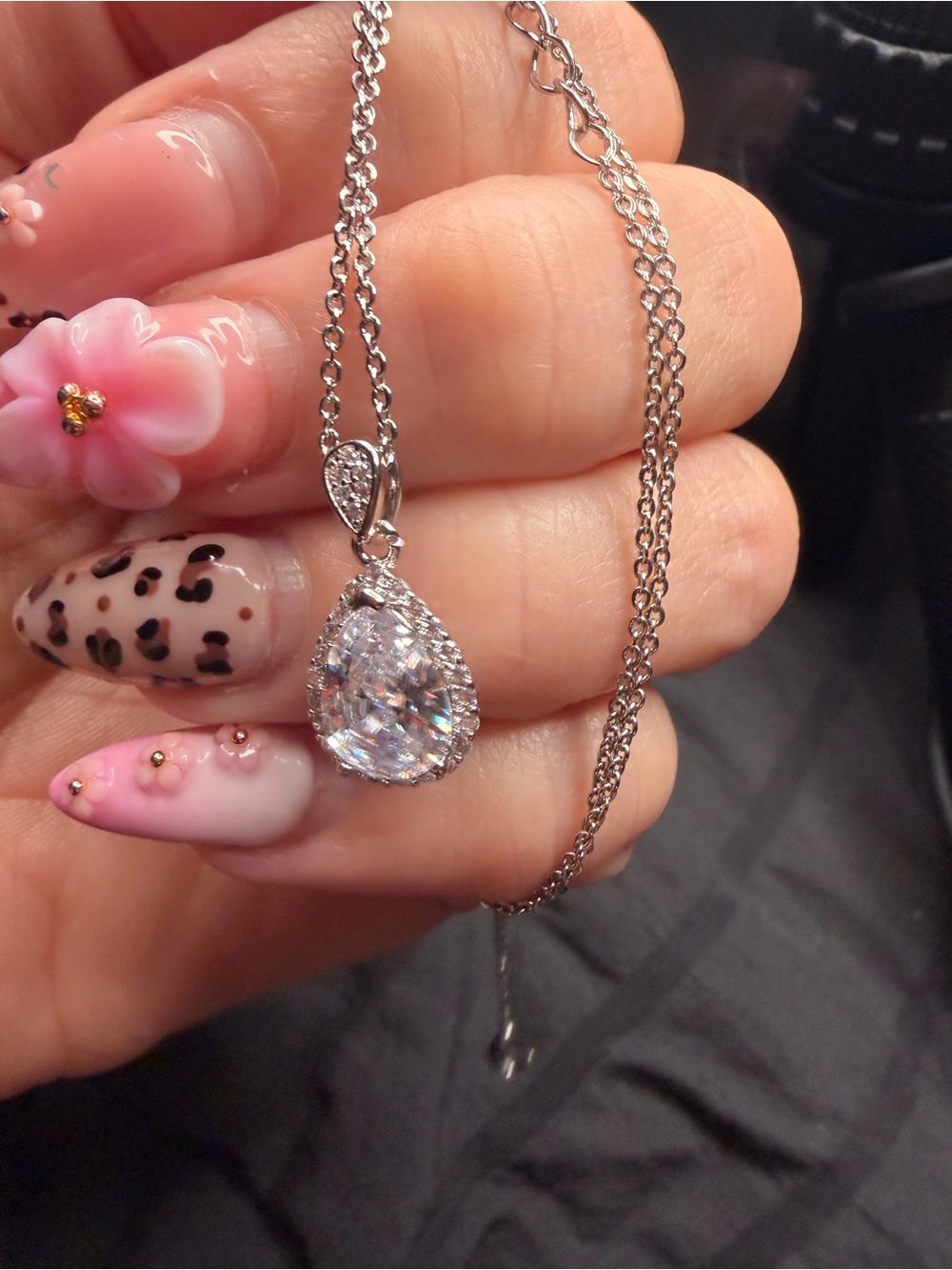 White Gold Filled Pear Cut AAA CZ Halo Pendant Necklace